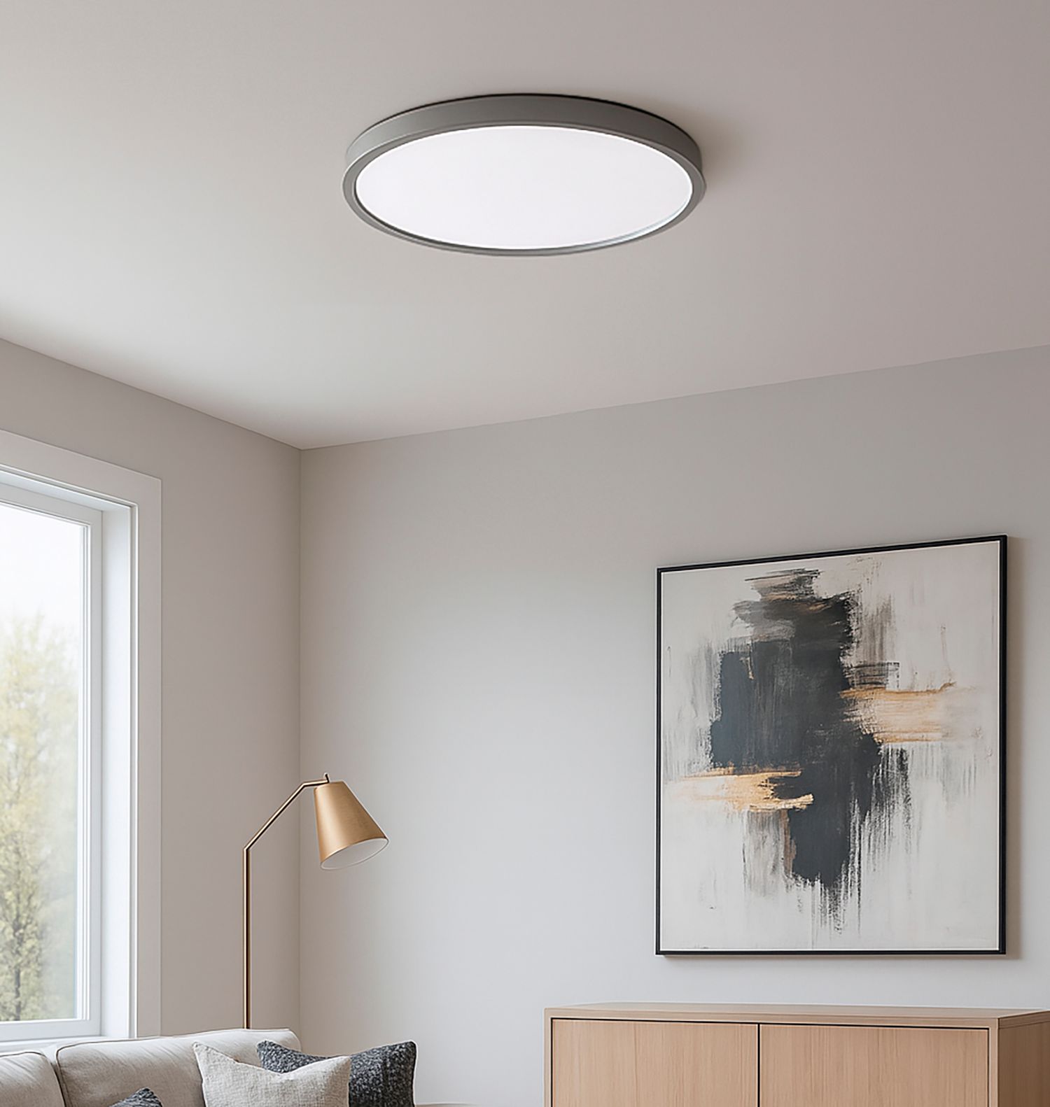 Image 3 Edge Round Large 24"W Satin Nickel LED Ceiling Light w/ White Acrylic Shade more views