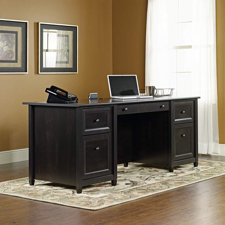 Image 1 Edge Water 65 1/4" Wide Estate Black 5-Drawer Executive Desk