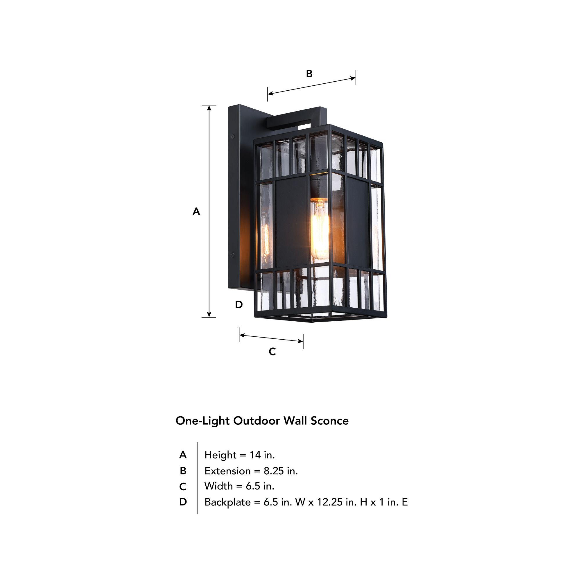 Edgehill 6.5 in. 1-Light Black Outdoor Wall Sconce Light for Porches