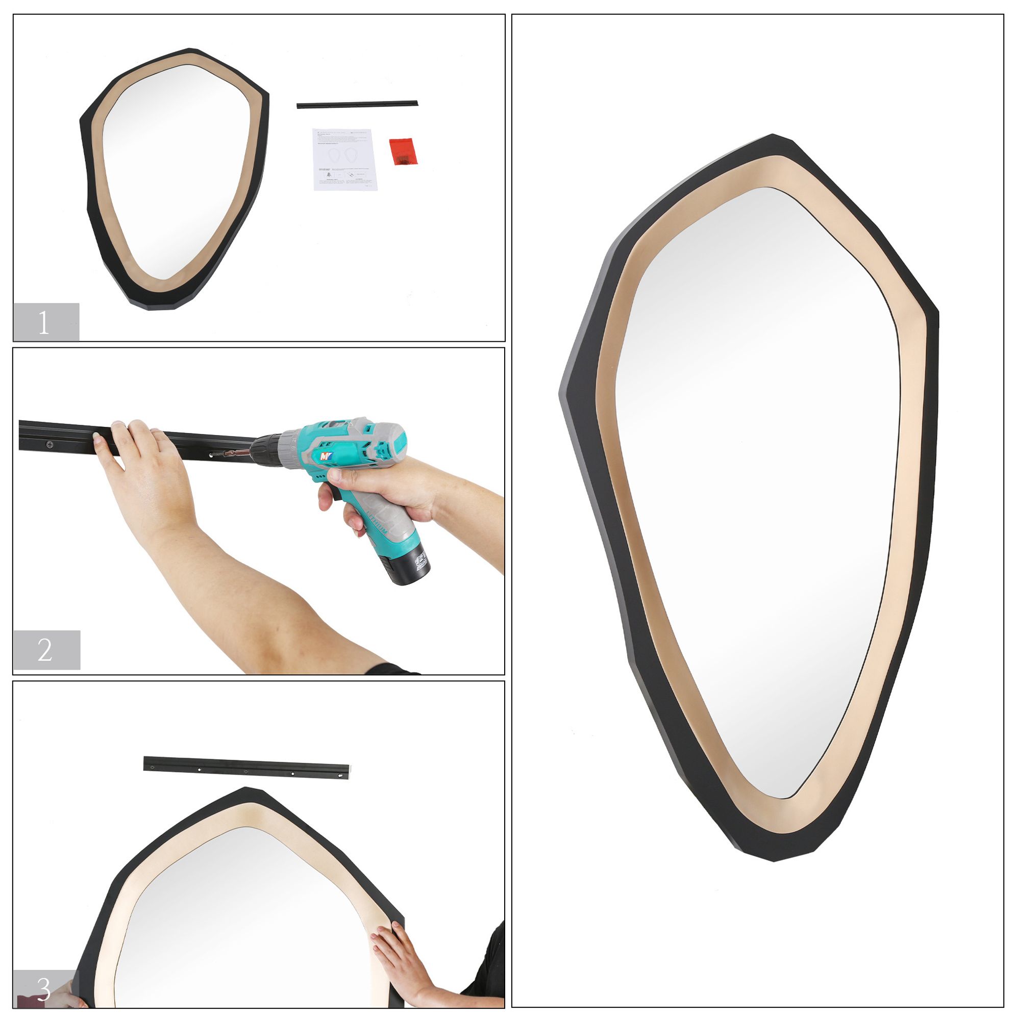 Image 6 Edgelux 27.6" x 47.2" Black Gold Irregular Wall Mirror more views