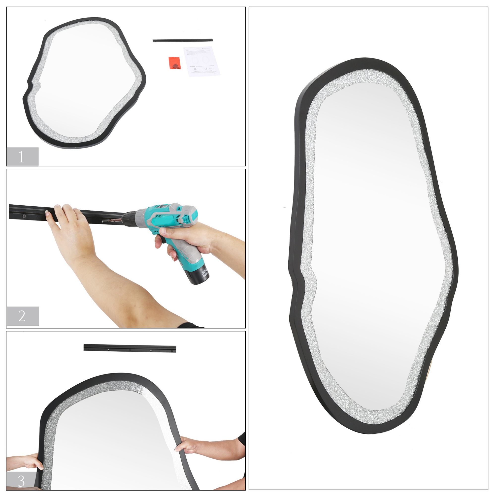 Image 7 Edgelux 31.9" x 47.2" Black Silver Diamond Decorative Irregular Wall Mirror more views