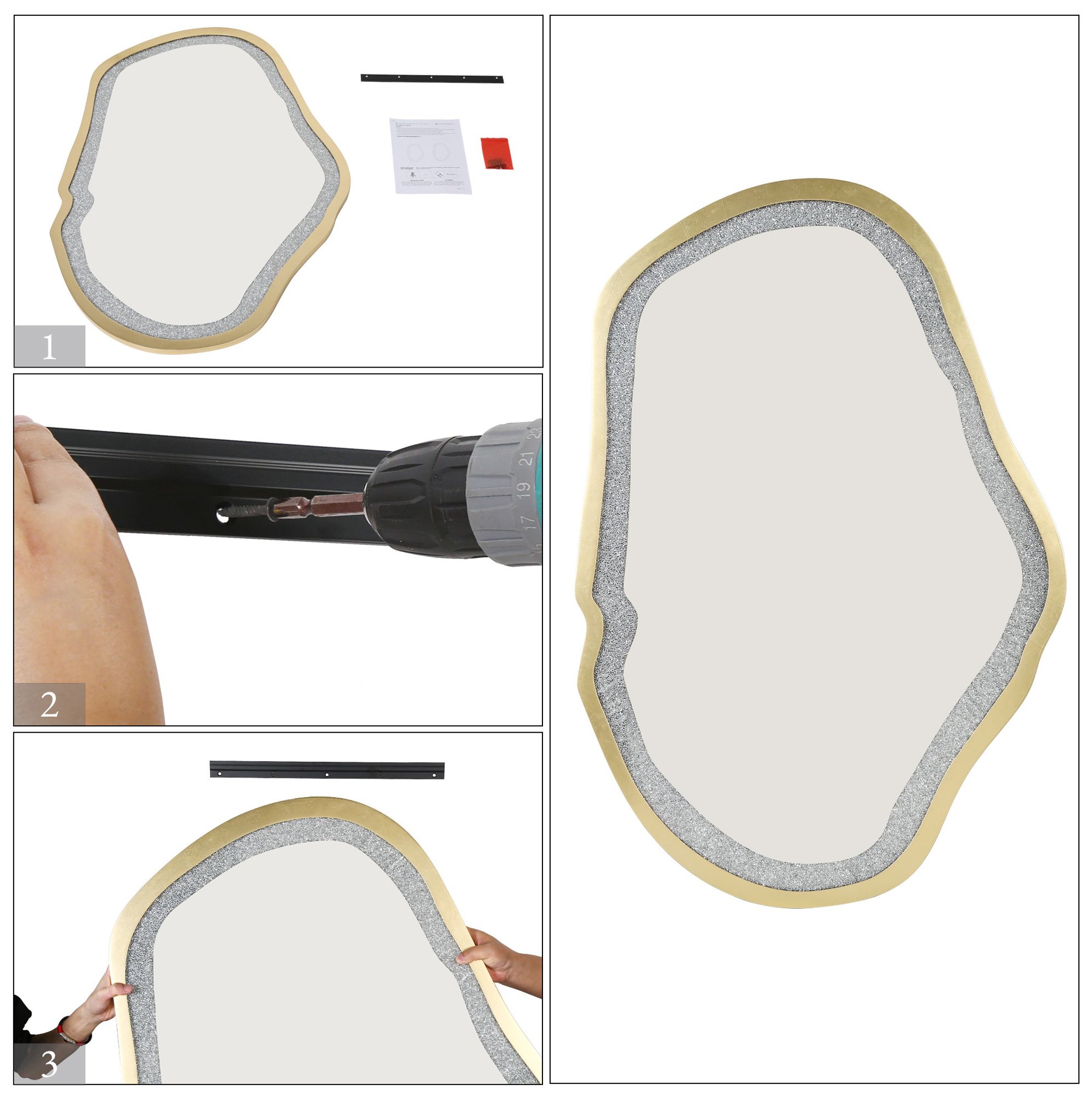 Image 7 Edgelux 31.9" x 47.2" Gold Silver Diamond Decorative Irregular Wall Mirror more views