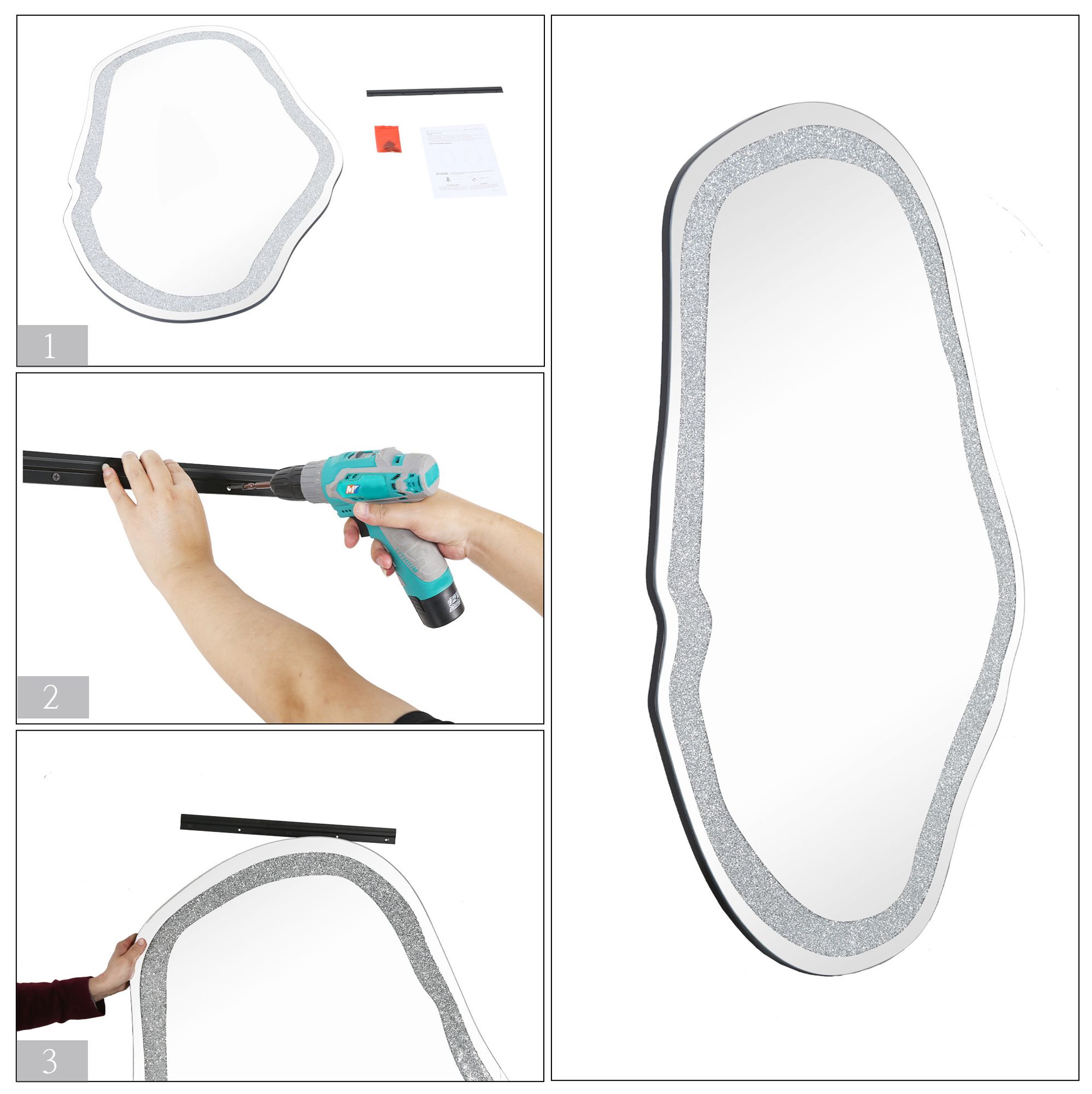 Image 7 Edgelux 31.9" x 47.2" Silver Diamond Decorative Irregular Wall Mirror more views