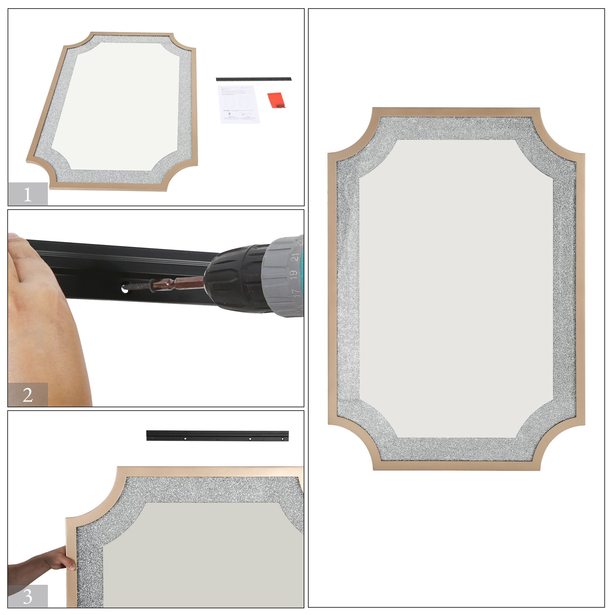 Edgelux 34" x 47" Gold Silver Diamond Decorative Accent Wall Mirr