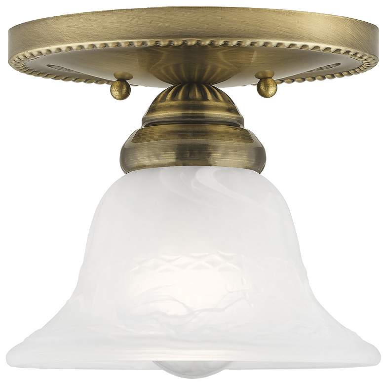 Image 1 Edgemont 7-in W Antique Brass Alabaster Glass Semi-Flush Mount Light