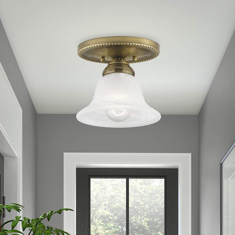 Image 1 Edgemont 7-in W Antique Brass Alabaster Glass Semi-Flush Mount Light