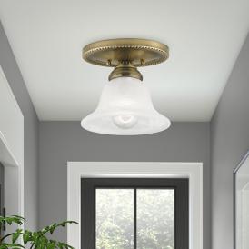 Edgemont 7-in W Antique Brass Alabaster Glass Semi-Flush Mount Light Edgemont 7-in W Antique Brass Alabaster Glass Semi-Flush Mount Light