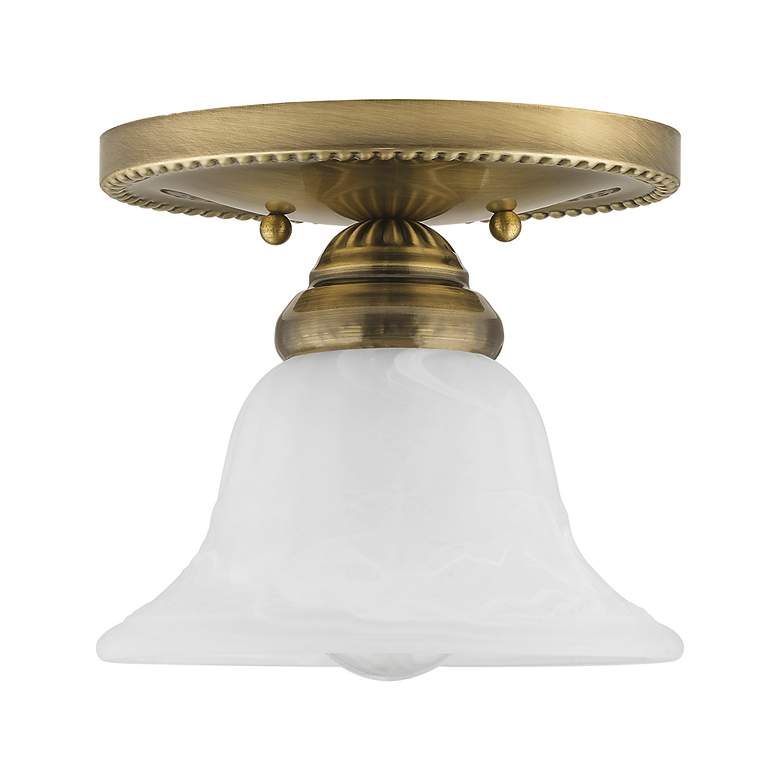 Image 3 Edgemont 7-in W Antique Brass Alabaster Glass Semi-Flush Mount Light more views