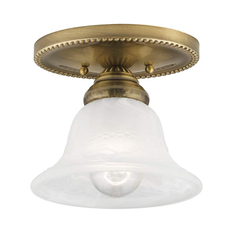 Image 4 Edgemont 7-in W Antique Brass Alabaster Glass Semi-Flush Mount Light more views