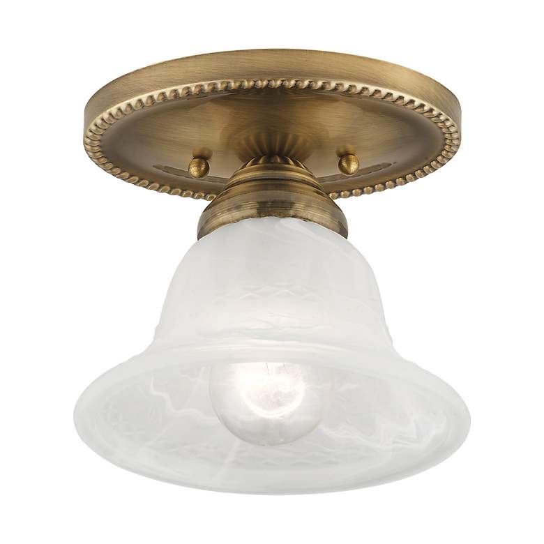 Image 5 Edgemont 7-in W Antique Brass Alabaster Glass Semi-Flush Mount Light more views
