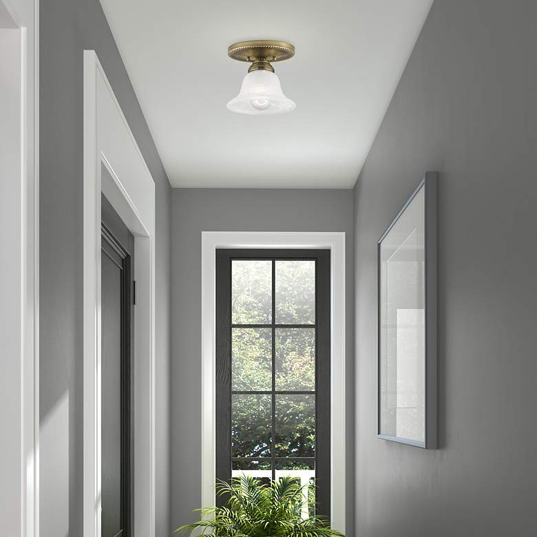 Image 6 Edgemont 7-in W Antique Brass Alabaster Glass Semi-Flush Mount Light more views