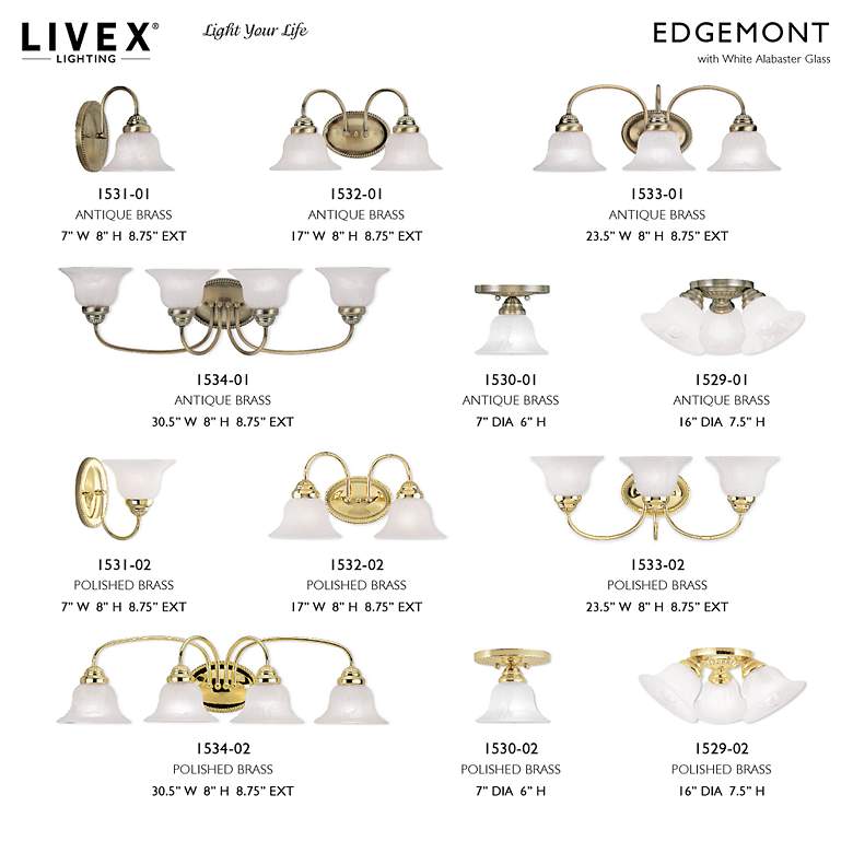 Image 7 Edgemont 7-in W Antique Brass Alabaster Glass Semi-Flush Mount Light more views
