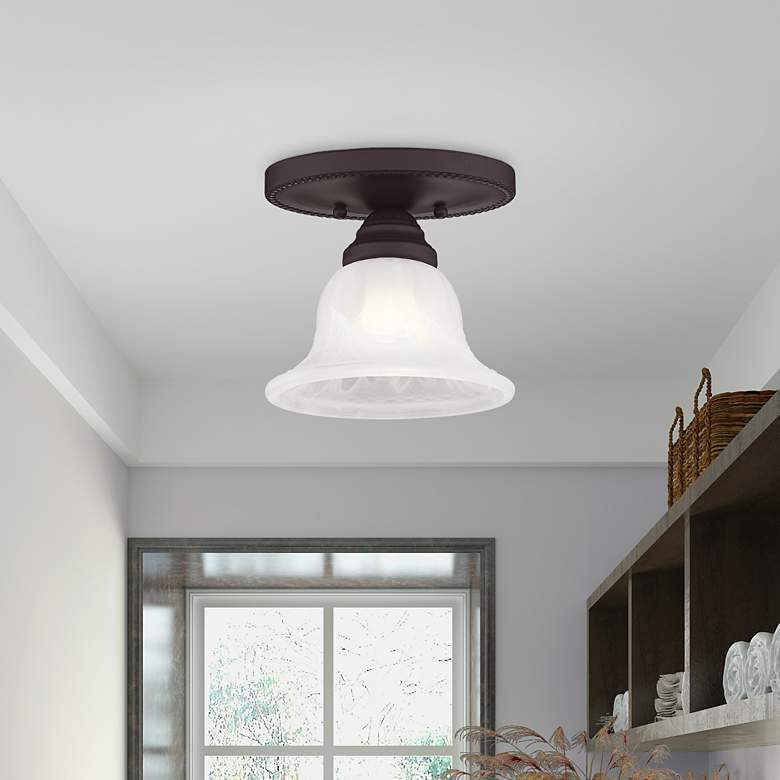 Image 1 Edgemont 7-in W Bronze Alabaster Glass Semi-Flush Mount Light