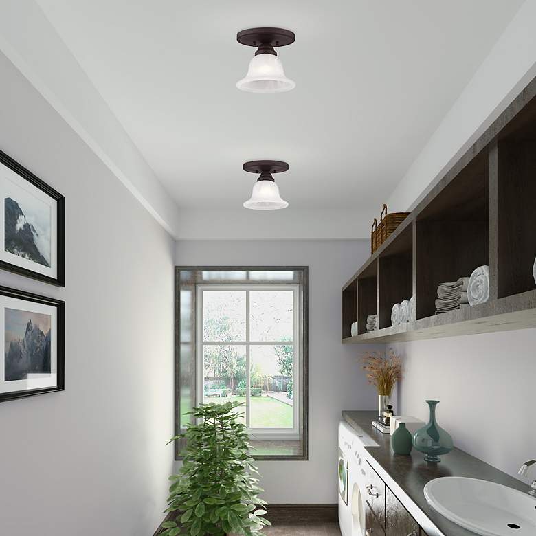 Image 6 Edgemont 7-in W Bronze Alabaster Glass Semi-Flush Mount Light more views
