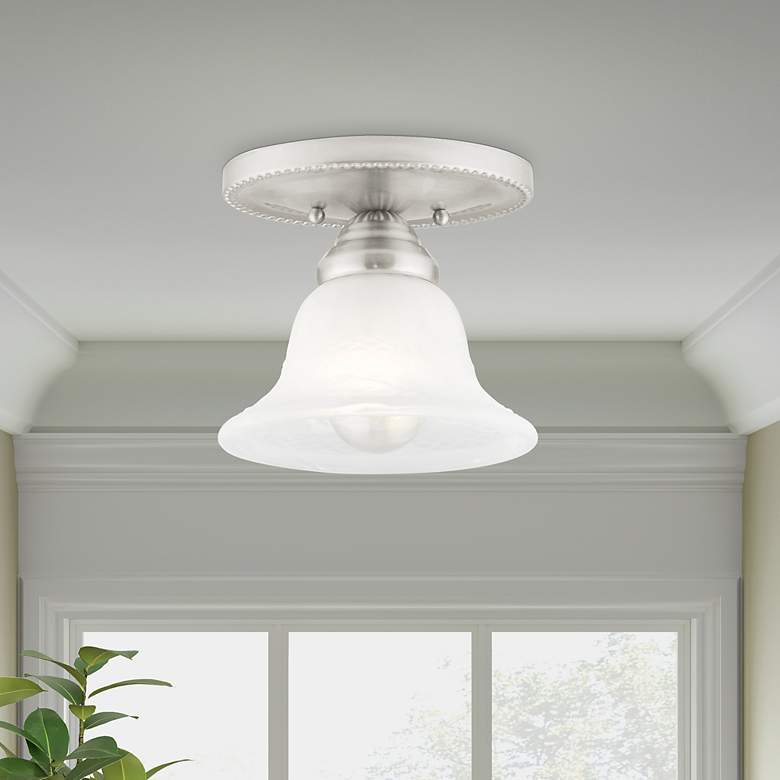 Image 1 Edgemont 7-in W Brushed Nickel Alabaster Glass Semi-Flush Mount Light