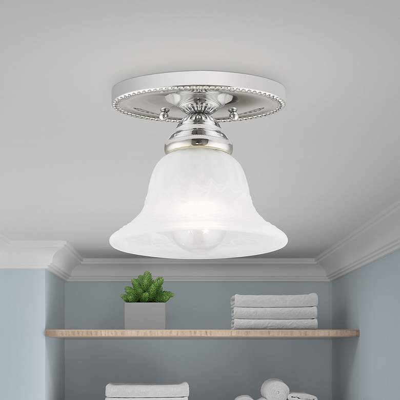 Image 1 Edgemont 7-in W Chrome Alabaster Glass Semi-Flush Mount Light