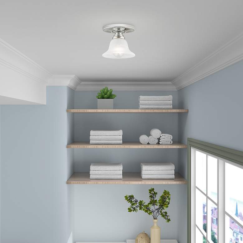 Image 6 Edgemont 7-in W Chrome Alabaster Glass Semi-Flush Mount Light more views