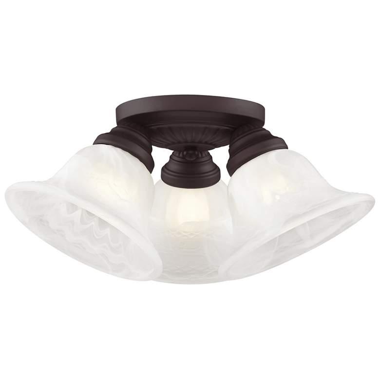 Image 1 Edgemont Bronze 3 Light Alabaster Glass Semi-Flush Mount
