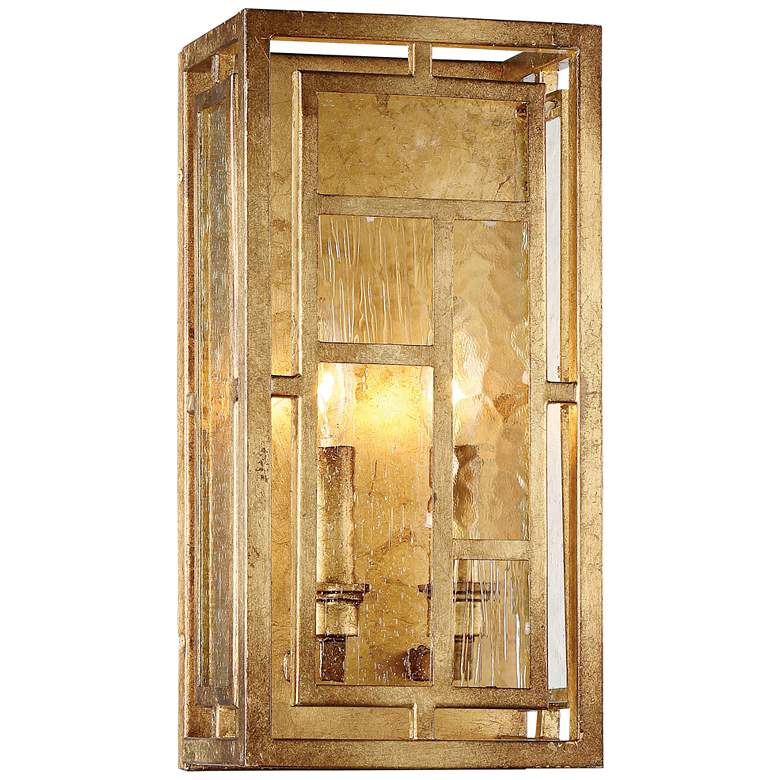 Image 1 Edgemont Park 14" High Pandora Gold Leaf 2-Light Wall Sconce