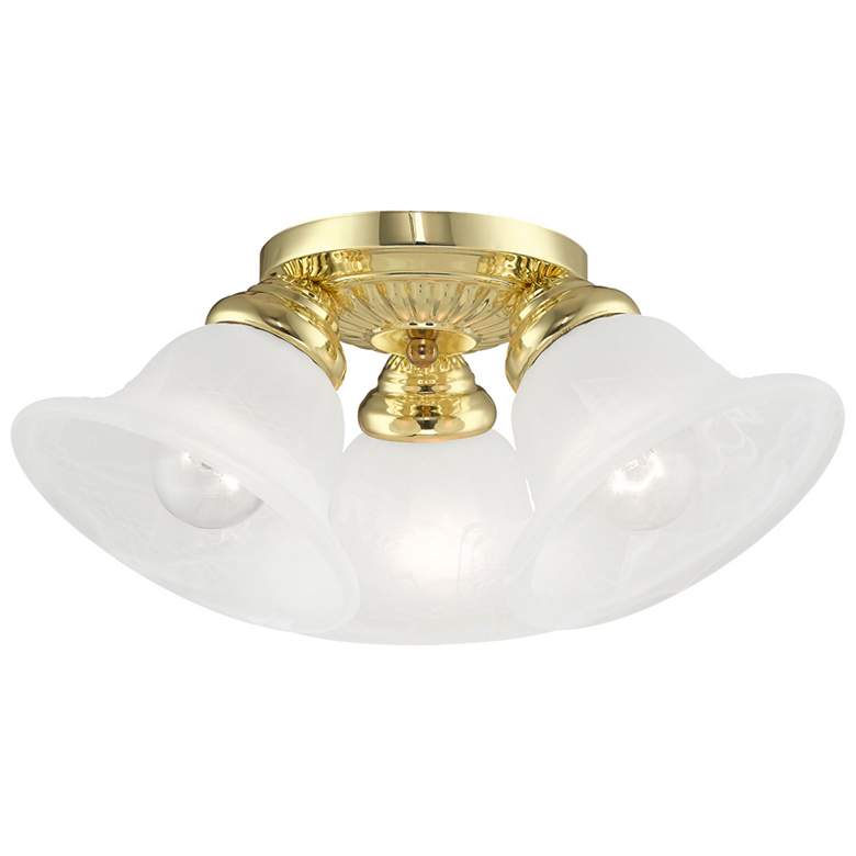 Image 1 Edgemont Polished Brass 3 Light Alabaster Glass Semi-Flush Mount