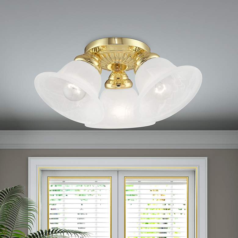 Image 1 Edgemont Polished Brass 3 Light Alabaster Glass Semi-Flush Mount