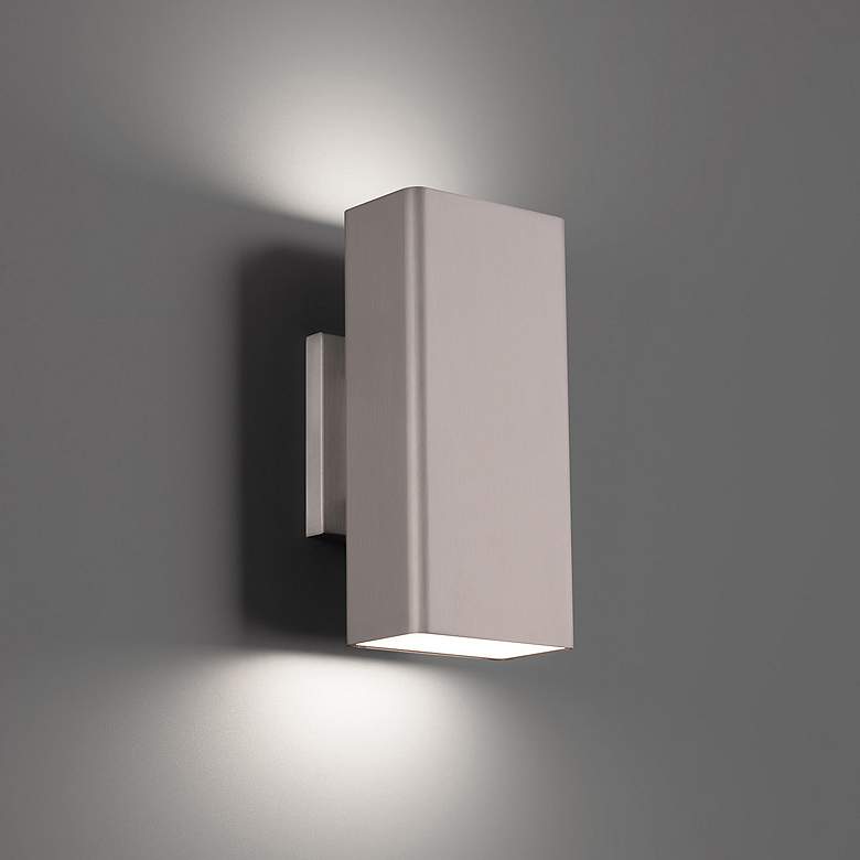 Image 1 Edgey 10"H x 2.75"W 2-Light Outdoor Wall Light in Brushed Aluminu