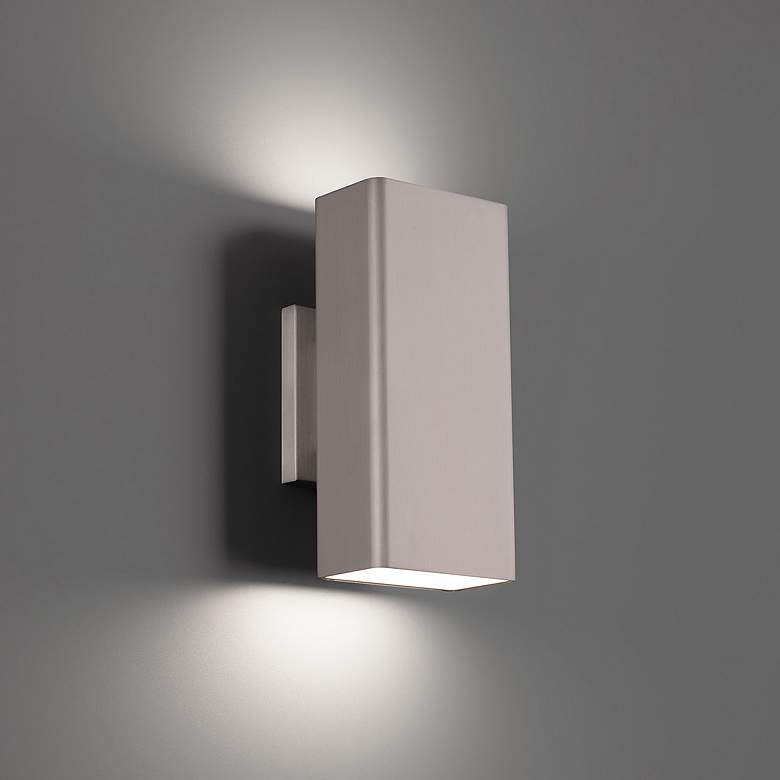 Image 1 Edgey 10"H x 2.75"W 2-Light Outdoor Wall Light in Brushed Aluminu