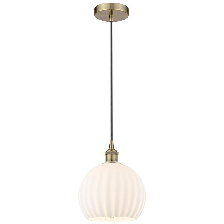 Image 1 Edison 10" Wide Antique Brass Corded Mini Pendant w/ White Venetian Sh