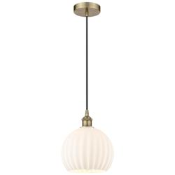 Edison 10" Wide Antique Brass Corded Mini Pendant w/ White Venetian Sh