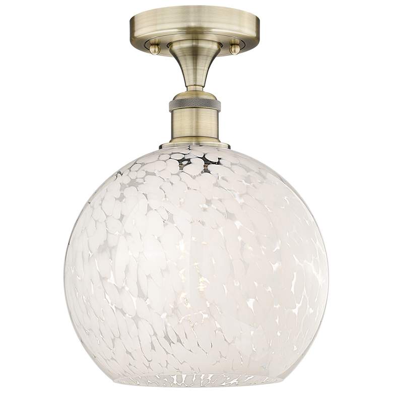 Image 1 Edison 10" Wide Antique Brass Semi-Flush Mount With White Mouchette Sh