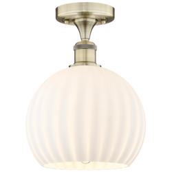 Edison 10" Wide Antique Brass Semi-Flush Mount With White Venetian Sha