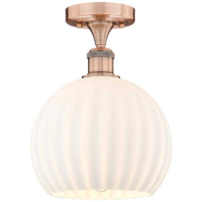 Image 1 Edison 10" Wide Antique Copper Semi-Flush Mount With White Venetian Sh