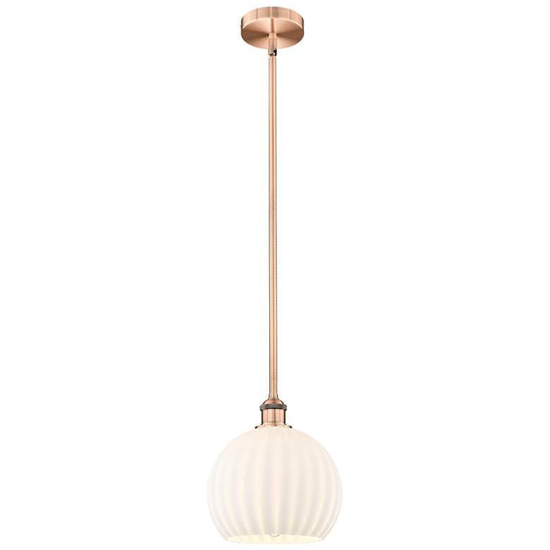 Image 1 Edison 10" Wide Antique Copper Stemmed Mini Pendant w/ White Venetian