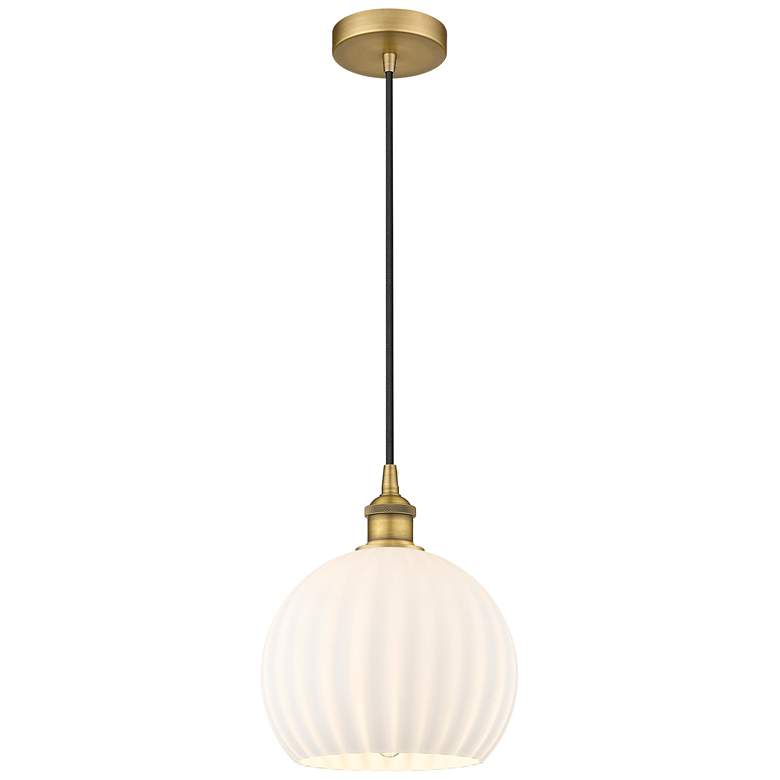 Image 1 Edison 10" Wide Brushed Brass Corded Mini Pendant w/ White Venetian Sh