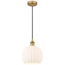 Edison 10" Wide Brushed Brass Corded Mini Pendant w/ White Venetian Sh