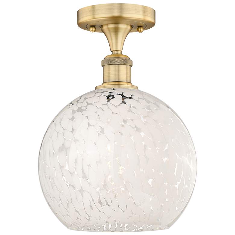 Image 1 Edison 10" Wide Brushed Brass Semi-Flush Mount With White Mouchette Sh