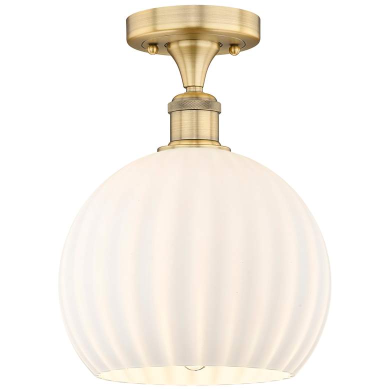 Image 1 Edison 10" Wide Brushed Brass Semi-Flush Mount With White Venetian Sha