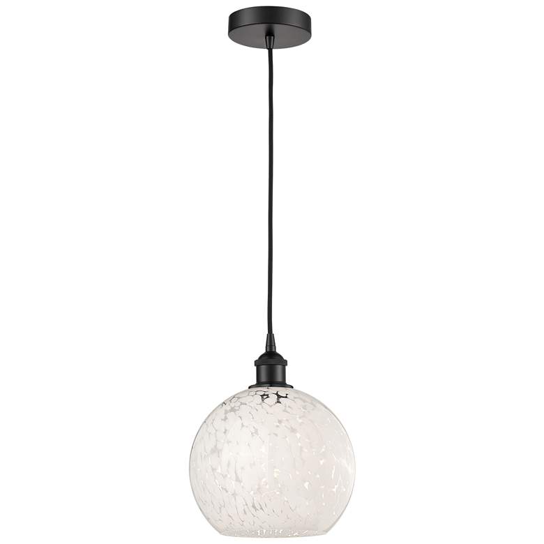 Image 1 Edison 10" Wide Matte Black Cord Hung Mini Pendant w/ White Mouchette