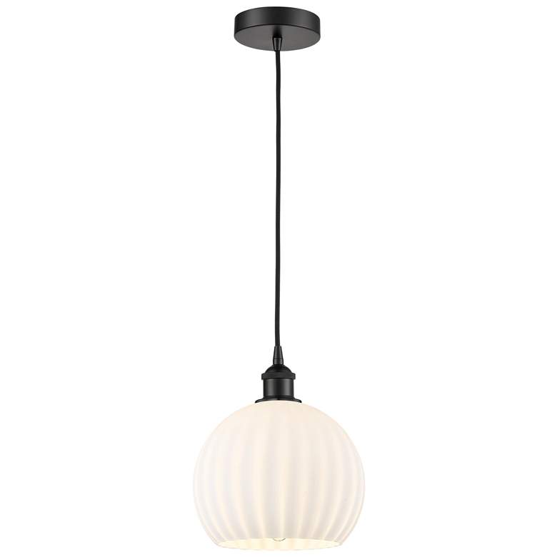 Image 1 Edison 10" Wide Matte Black Cord Hung Mini Pendant w/ White Venetian S