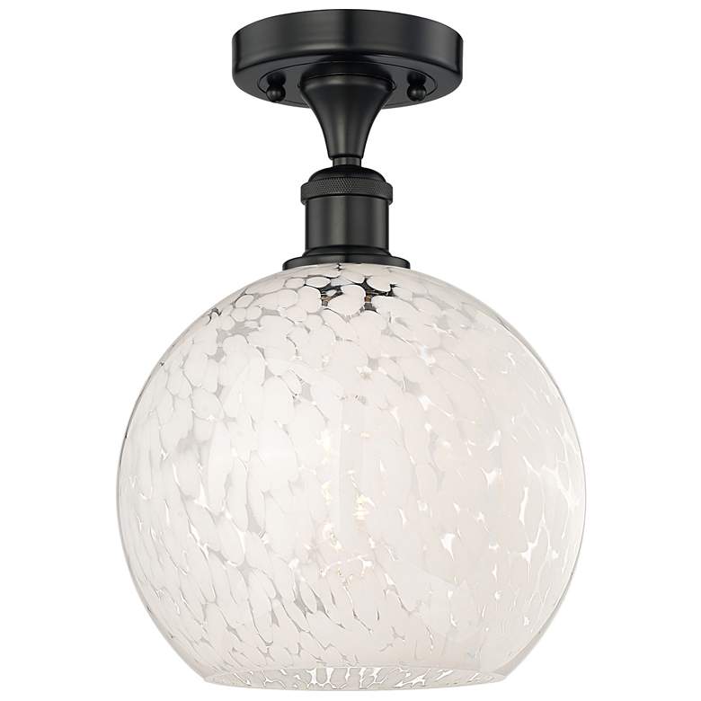Image 1 Edison 10" Wide Matte Black Semi-Flush Mount With White Mouchette Shad