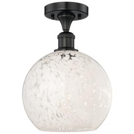 Edison 10" Wide Matte Black Semi-Flush Mount With White Mouchette Shad Edison 10" Wide Matte Black Semi-Flush Mount With White Mouchette Shad