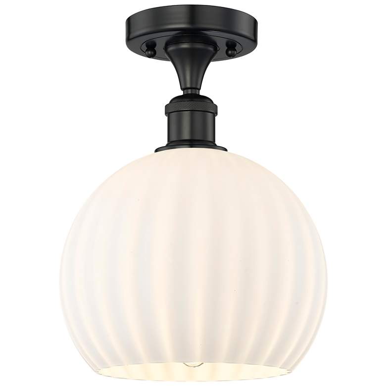 Image 1 Edison 10" Wide Matte Black Semi-Flush Mount With White Venetian Shade