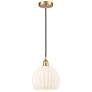 Edison 10" Wide Satin Gold Cord Hung Mini Pendant With White Venetian