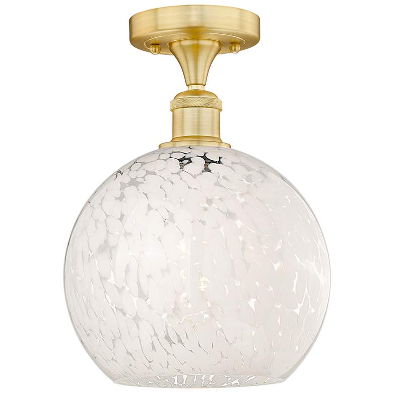 Image 1 Edison 10" Wide Satin Gold Semi-Flush Mount With White Mouchette Shade