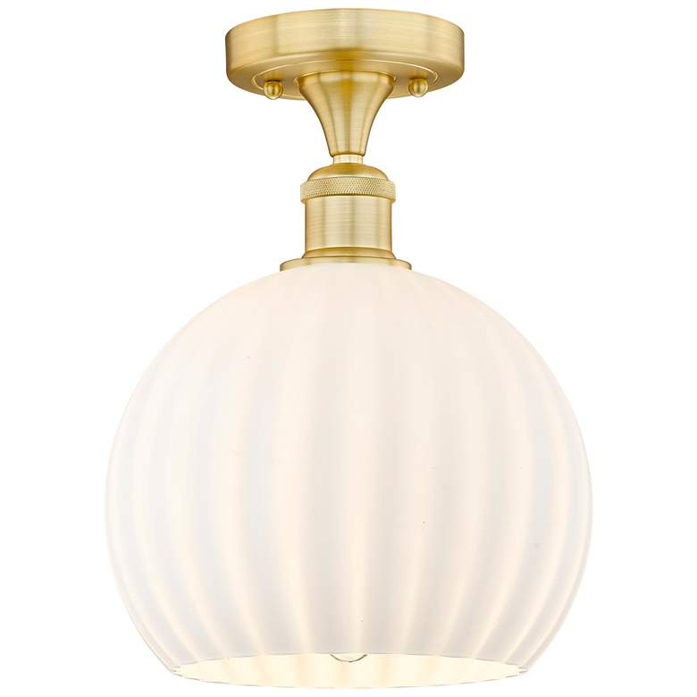 Image 1 Edison 10" Wide Satin Gold Semi-Flush Mount With White Venetian Shade