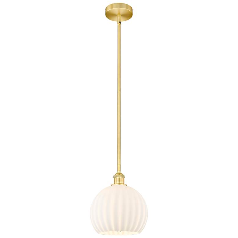 Image 1 Edison 10" Wide Satin Gold Stem Hung Mini Pendant With White Venetian