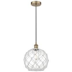 Edison 10"W Antique Brass Corded Pendant w/ Clear Glass White Rope Sha