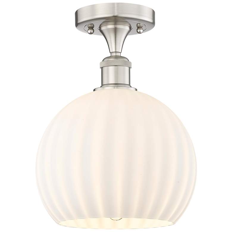 Image 1 Edison 10"W Brushed Satin Nickel Semi-Flush Mount w/ White Venetian Sh