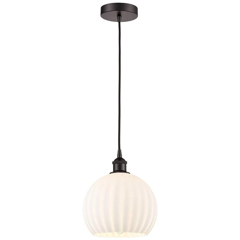 Image 1 Edison 10"W Oil Rubbed Bronze Corded Mini Pendant w/ White Venetian Sh