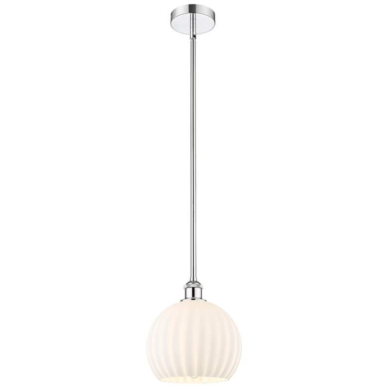 Image 1 Edison 10"W Polished Chrome Stemmed Mini Pendant w/ White Venetian Sha